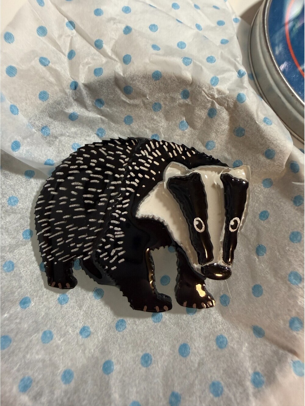 Woodland Badger Brooch - Pretty Acrylic Hand-Painted Resin Animal Pin Wisconsin